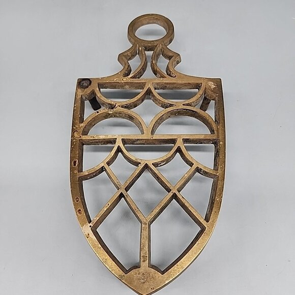 Vintage Cast Iron Footed Metal Trivet Gold Paint-Flat Iron Open Work Design 9" - Picture 1 of 3